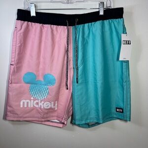 Neff x Disney Mickey Mouse Board Shorts Men’s Large Pink Teal NWT